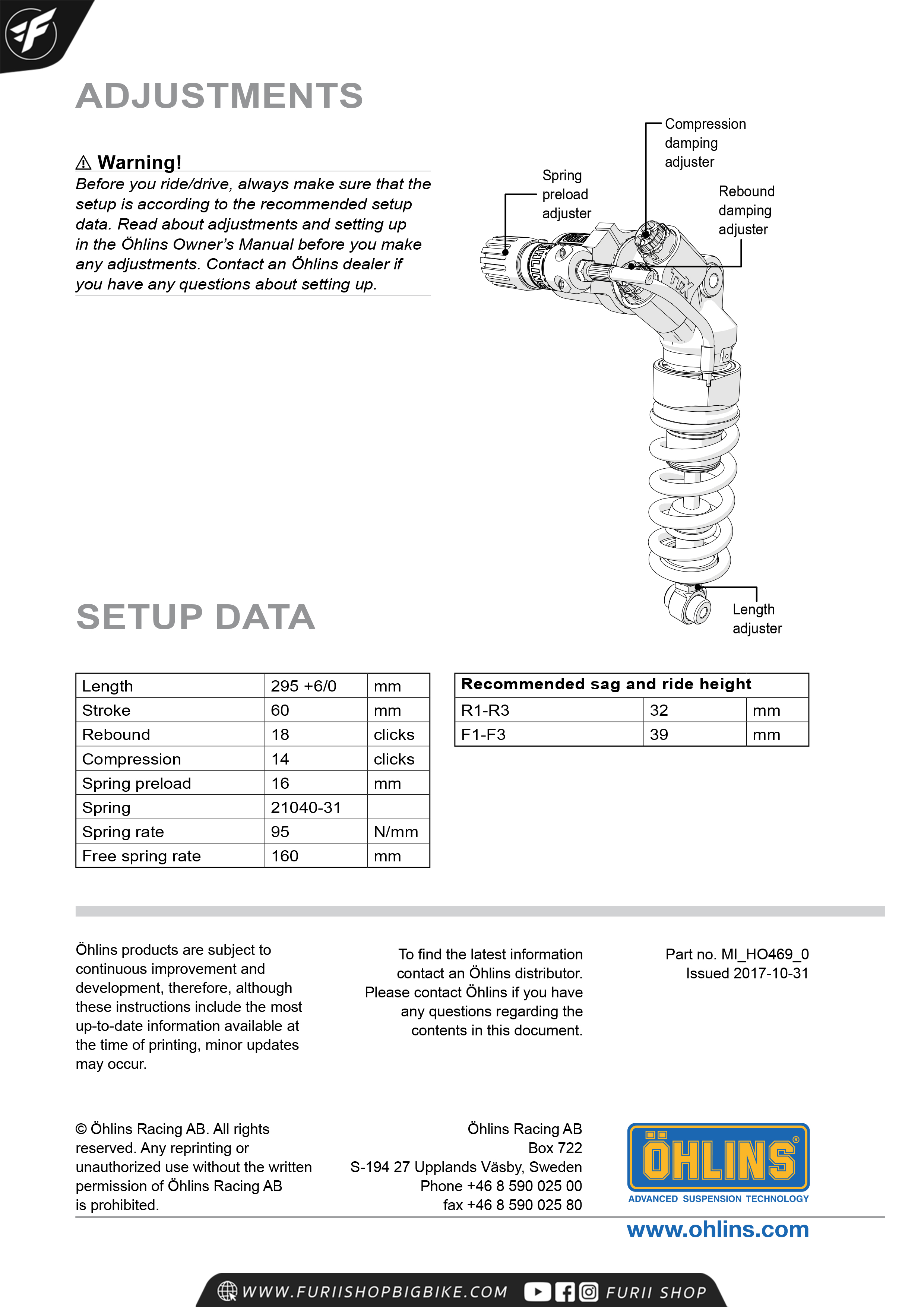 โช๊คหลัง OHLINS Sweden HO469 For Honda CBR600RR 2007-2018