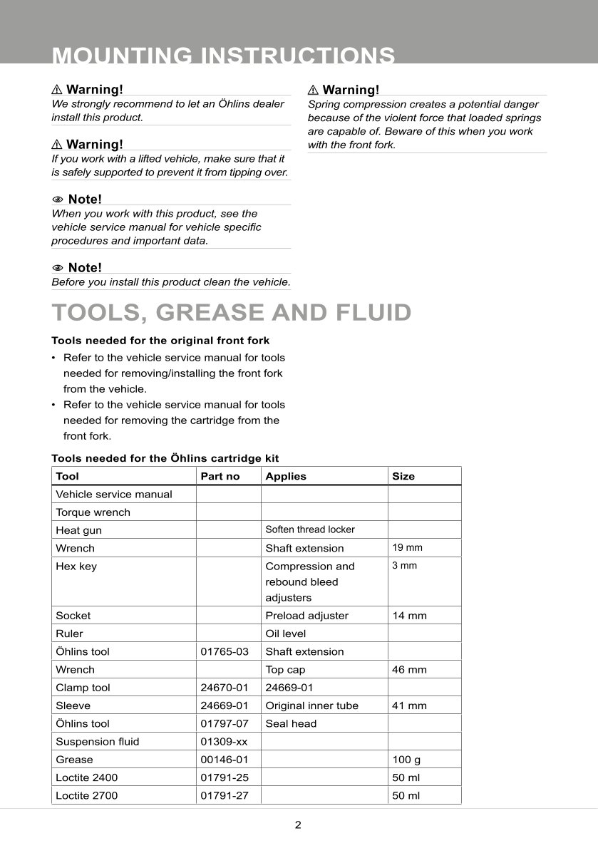 สปริงโช้คหน้า Ohlins FKS502 For Kawasaki Z900 Performance 2017-2023