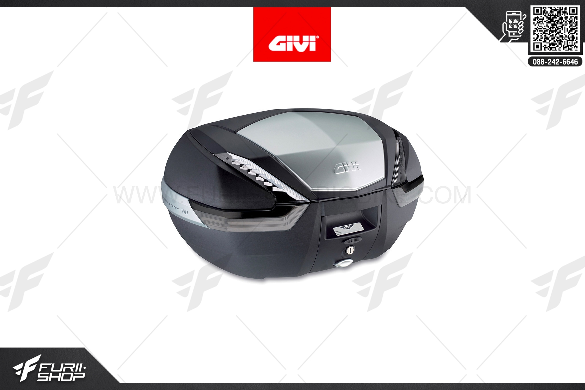 กล่องหลัง GIVI Top Cases V47NT : V47 with Smoked reflectors and aluminium cover, Black