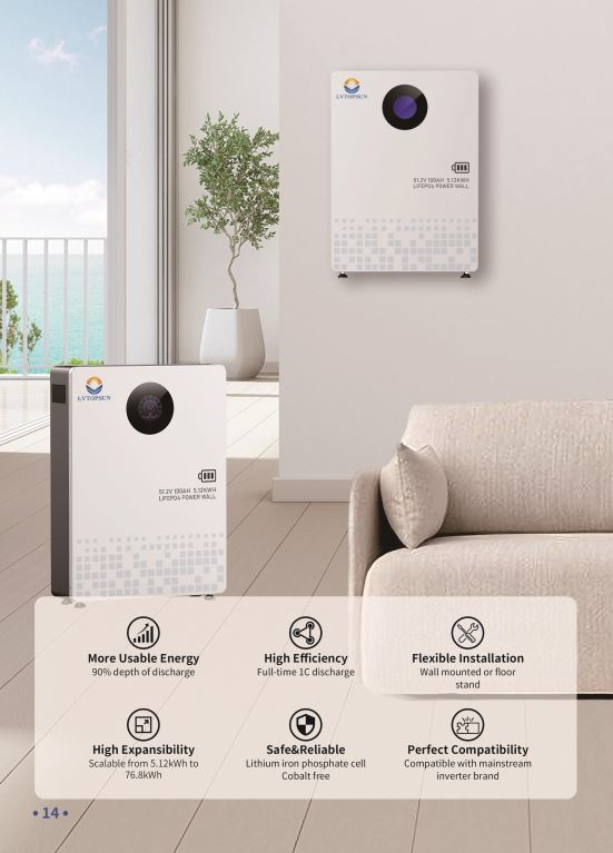 Lithium Battery แบรนด์ LVtopsun ขนาด 51.2V 100A(แบตเตอรี่ ลิเที่ยม 51.2V 100Ah)