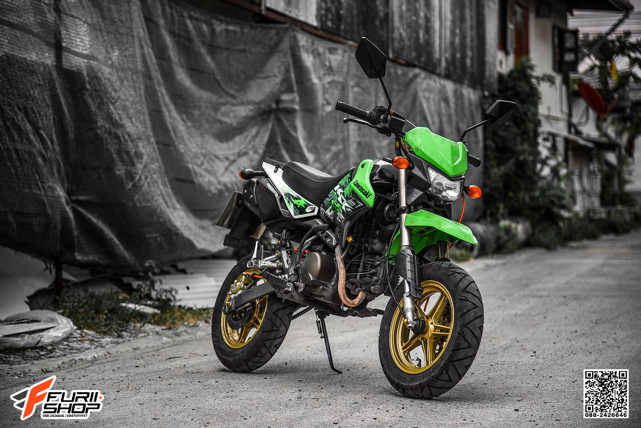 สายHEL KAWASAKI KSR เดินทางเดิม หน้า-หลัง สายสีส้ม หัวเบนโจสีดำ