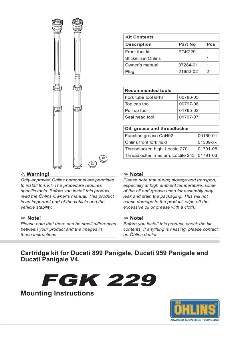 สปริงโช้คหน้า Ohlins FGK229 For Ducati Streetfighter V4 2020-2023