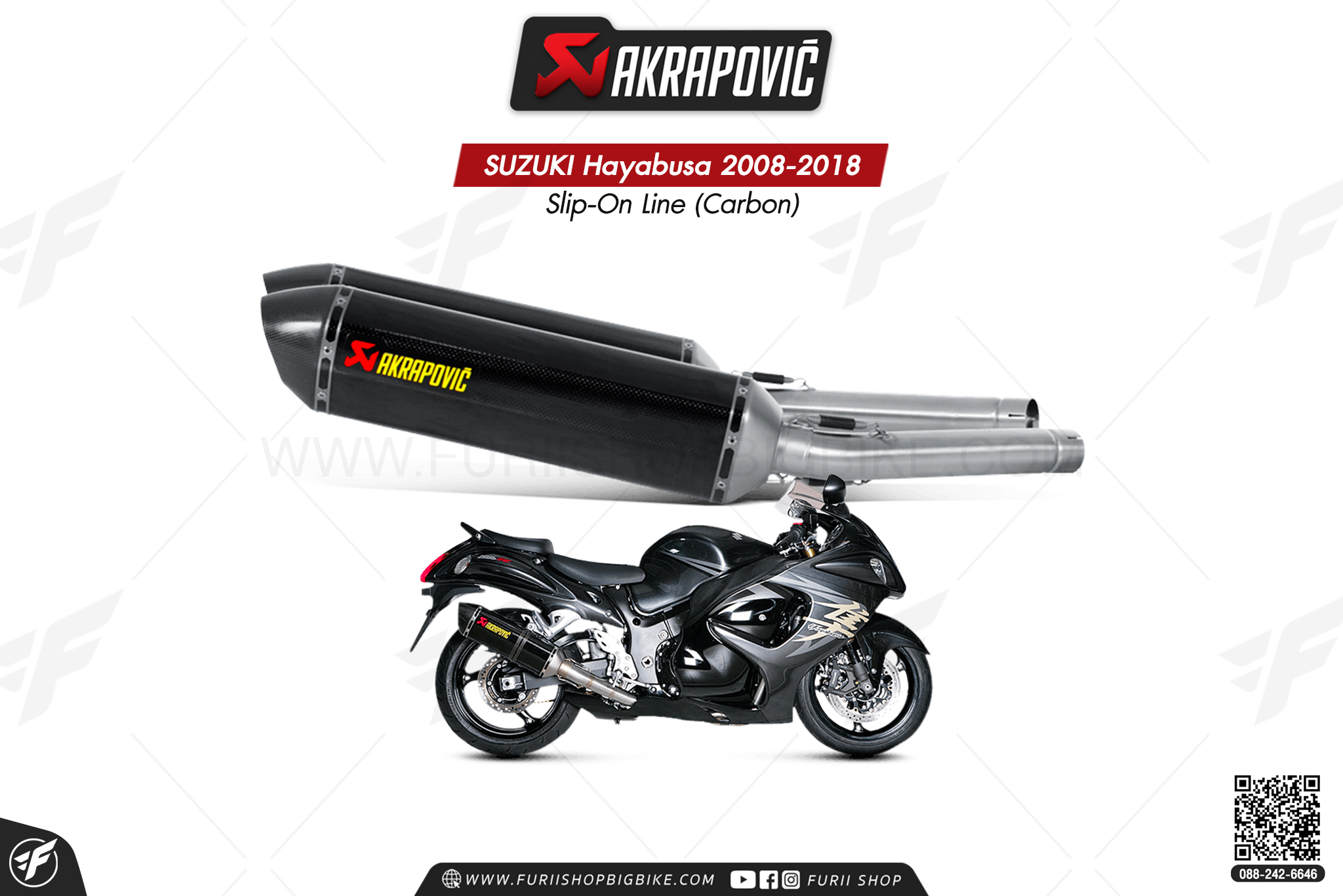 ท่อแต่ง Akrapovic Exhaust Slip-On Line (Carbon) ออกคู่ Suzuki Hayabusa 2008-2018