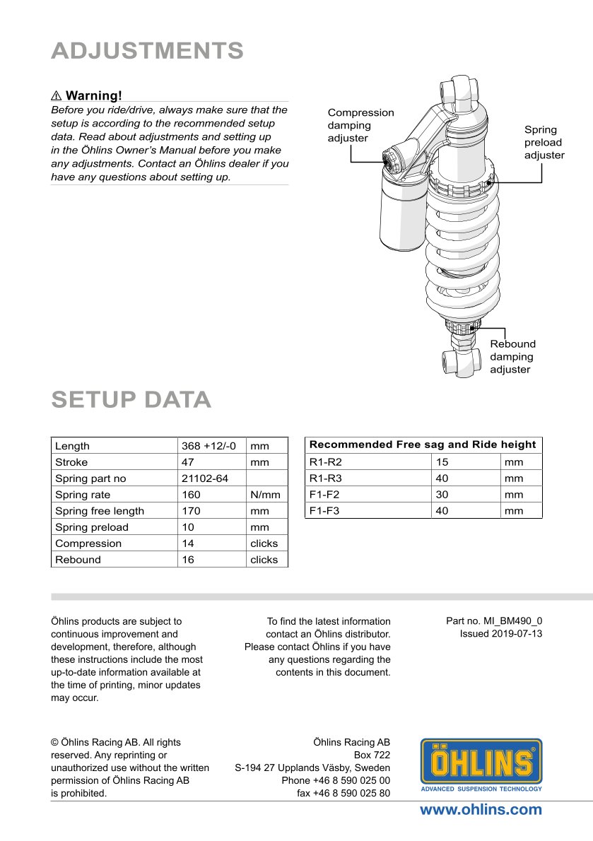 โช๊คหลังแต่ง Ohlins BM490 For BMW R nineT ปี 2014-2016