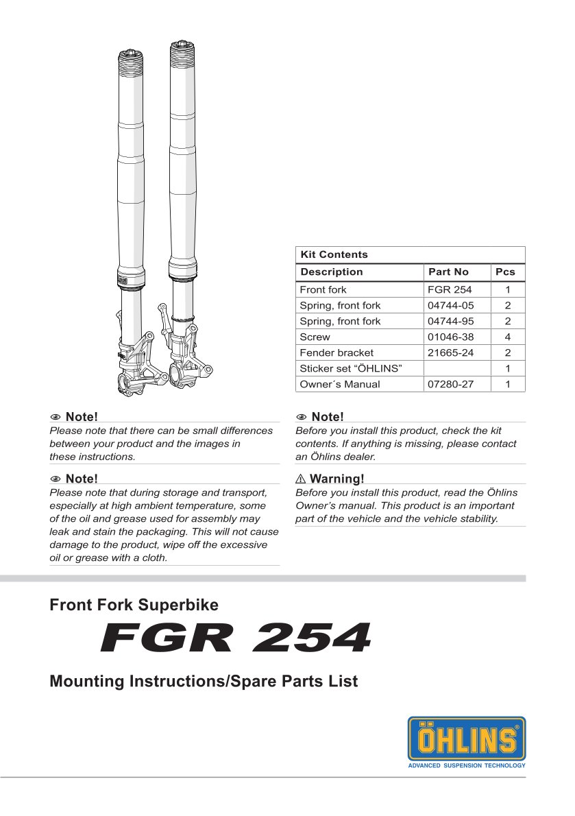 โช้คหน้า OHLINS FGR254 FOR Ducati Panigale V4 2020-2023