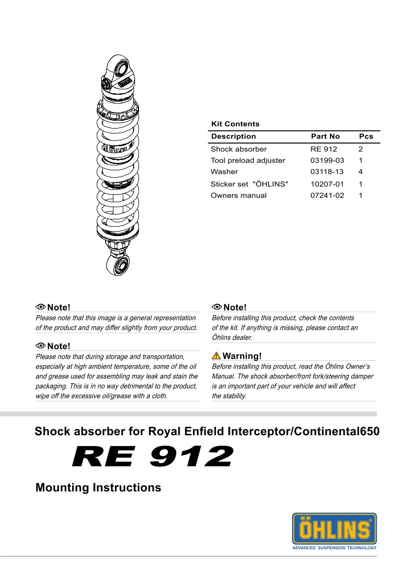 โช๊คหลังแต่ง Ohlins RE912 For Royal Enfield Continental GT 650 ปี 2019-2021