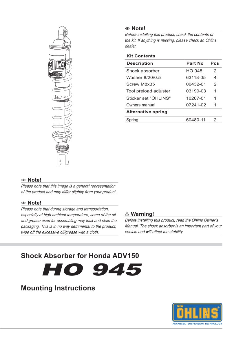 โช๊คหลังแต่ง Ohlins HO945 For Honda ADV 150 ปี 2019-2021