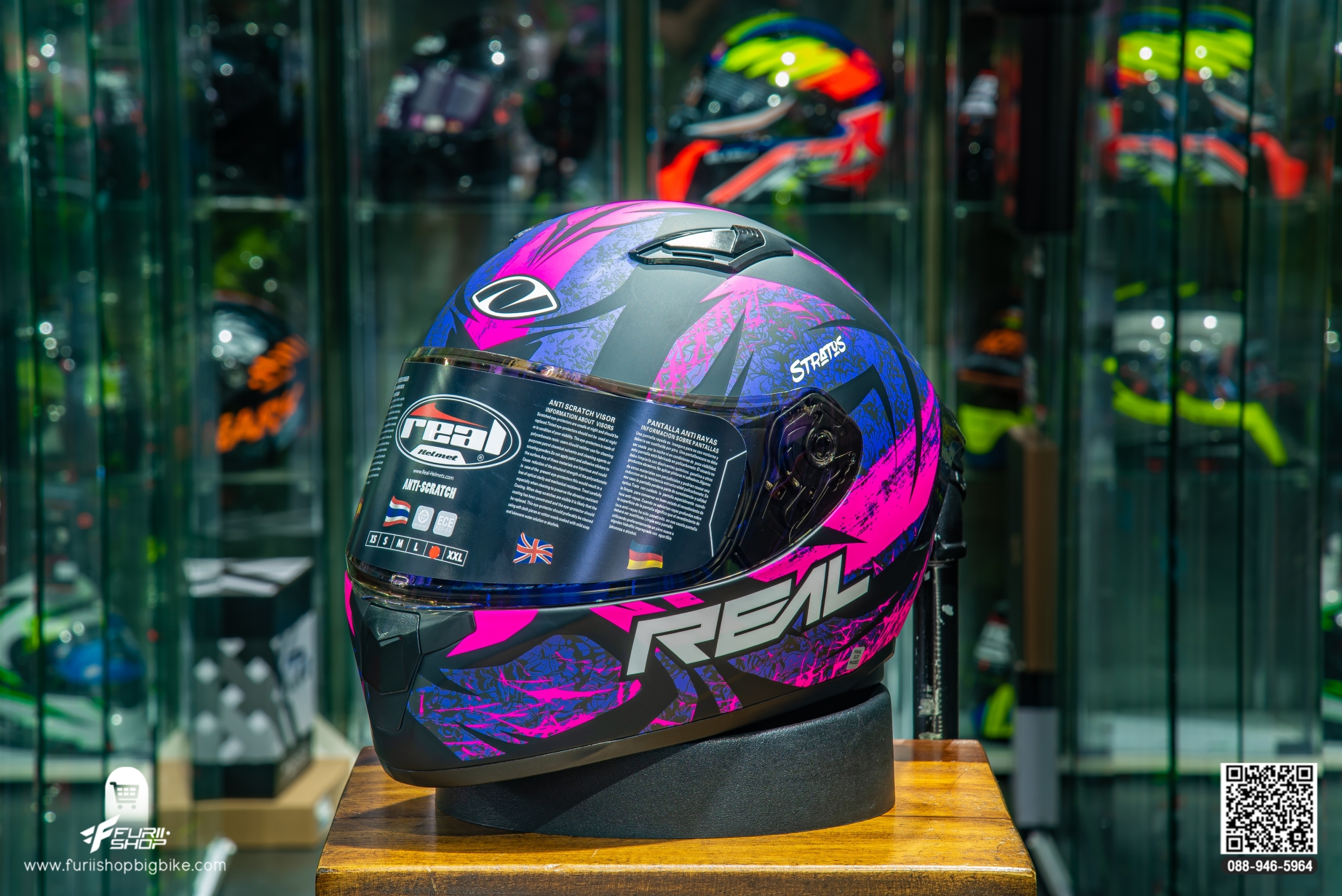 หมวกกันน็อค REAL RAPTOR STRATOS ดำ-ชมพู(ด้าน)