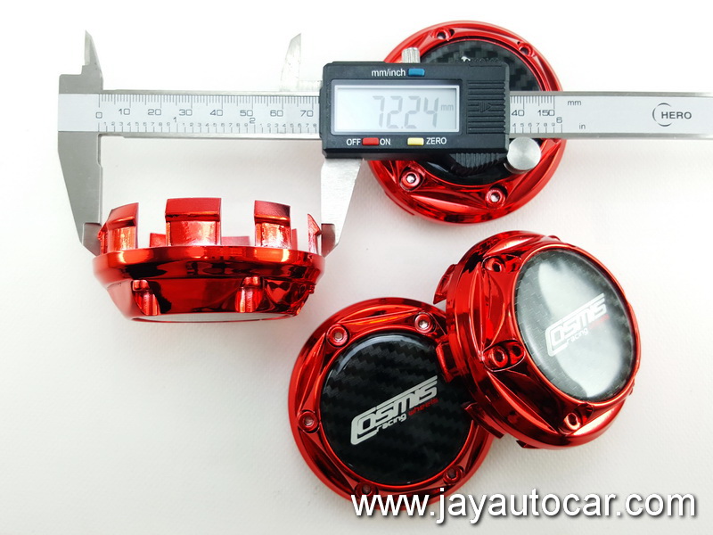 ฝาล้อรถยนต์ แม็กแต่ง ขนาด 73.5 มิล สำหรับ ล้อแม็ก โลโก้ COSMIS RACING WHEELS สีแดง 1ชุด 4ชิ้น 73.5mm.