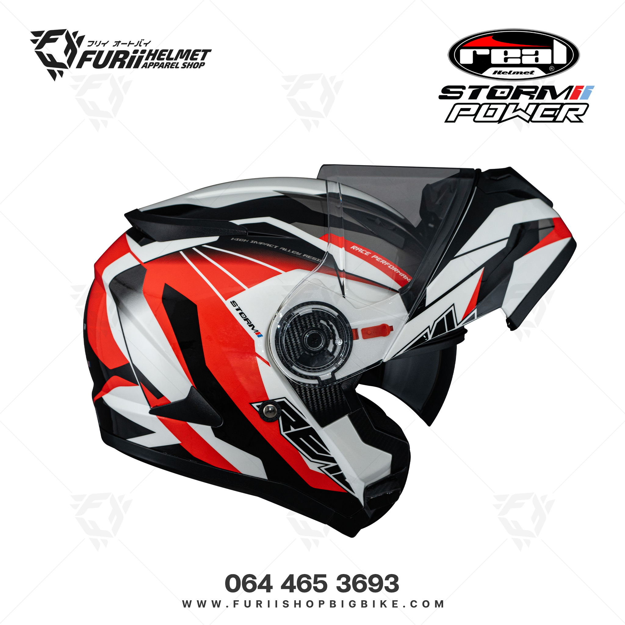 หมวกกันน็อค Real : Storm Power ขาว-แดง