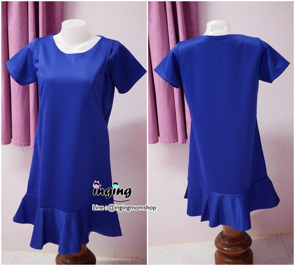 D13_[Size-L-สีน้ำเงิน]_เดรสหางปลาแหวกข้าง+ใส่คลุมท้องได้