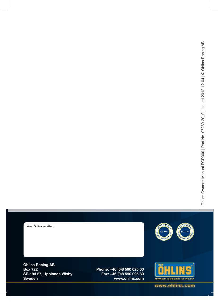 โช้คหน้า OHLINS FGR300 FOR Universal FGR 300 Superbike 750mm All