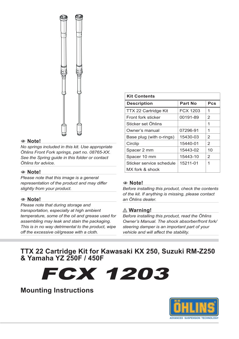 สปริงโช้คหน้า Ohlins FCX1203 For Yamaha YZ 250F 2014-2023