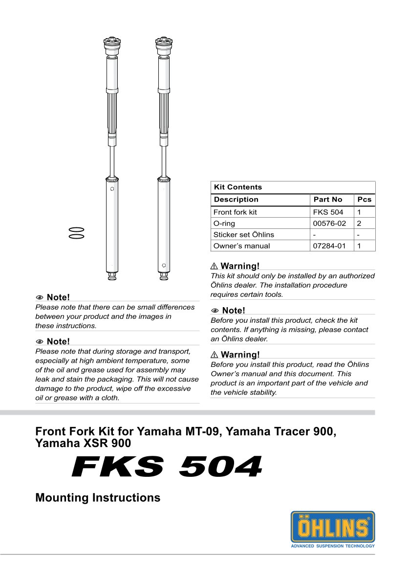 สปริงโช้คหน้า Ohlins FKS504 For Yamaha MT-09 (FZ-09) 2014-2020