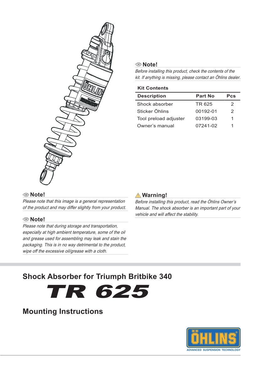 โช๊คหลังแต่ง Ohlins TR625 For Triumph Bonneville T100 ปี 2002-2015