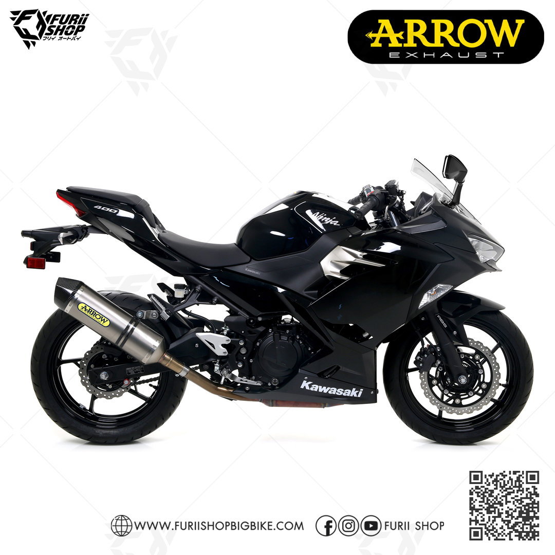 ท่อมอเตอร์ไซค์ Arrow Slip on Titanium-Carbon : for Kawasaki Ninja400 2018-2022