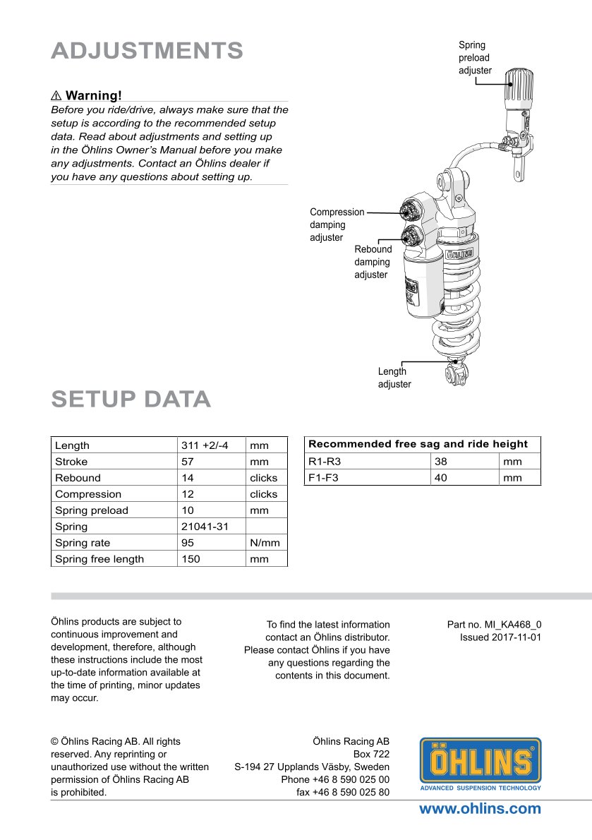 โช๊คหลังแต่ง Ohlins KA468 For Kawasaki ZX-10RR ปี 2018-2023