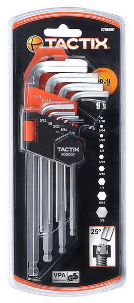 ประแจหกเหลี่ยมยาว หัวบอล 9 PC (in.) #206007 TACTIX