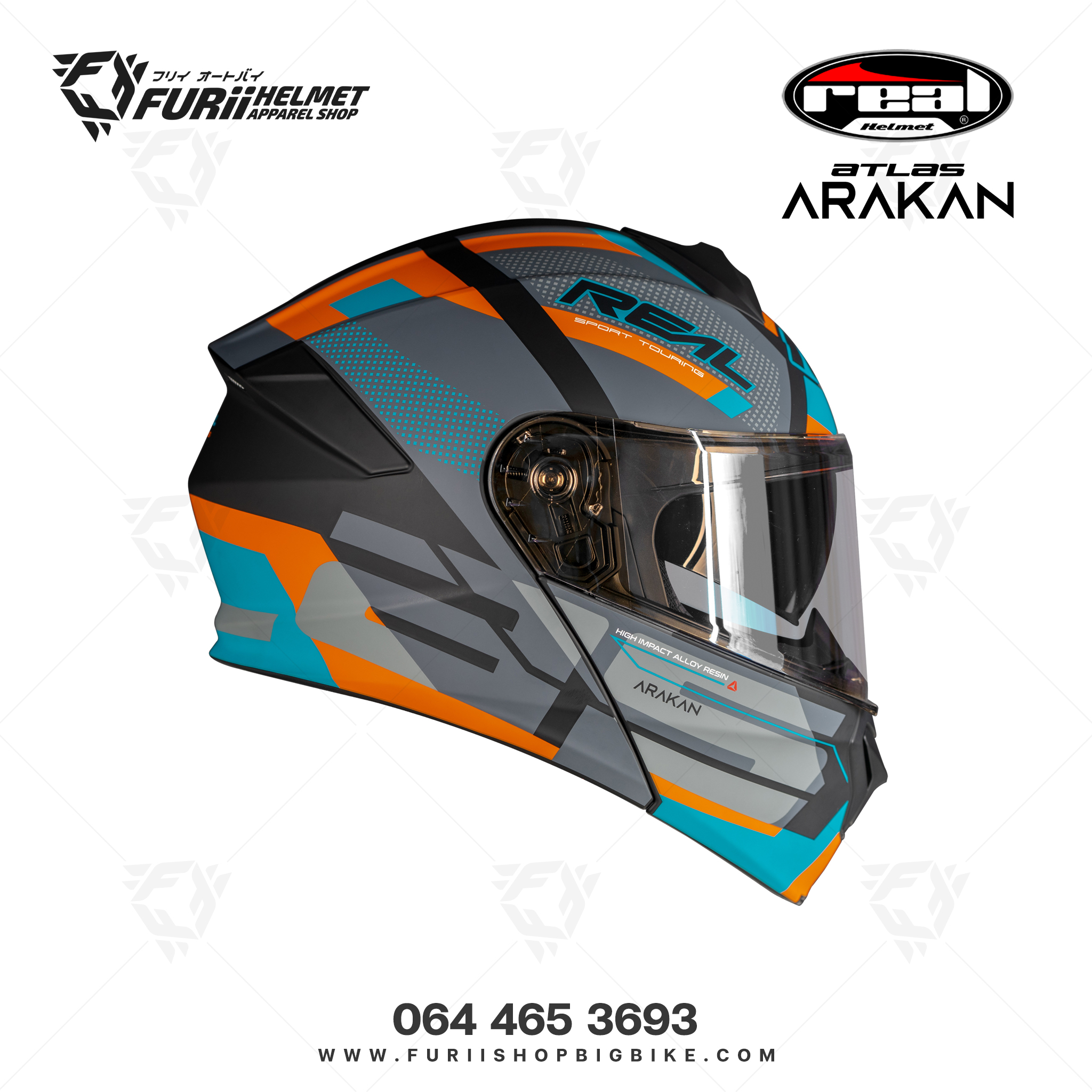 หมวกกนน็อคเต็มใบ Real Atlas Arakan : ดำ-ส้ม(ด้าน)