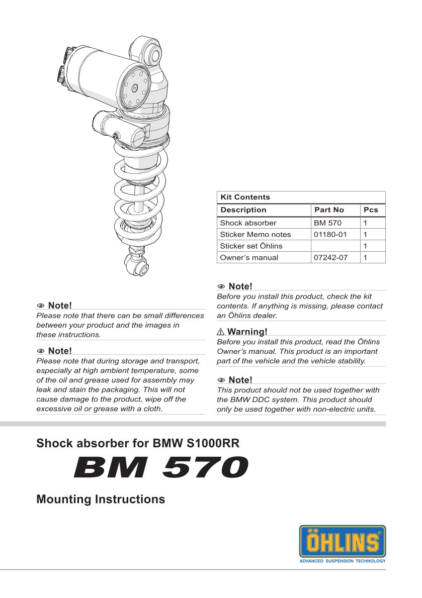 โช๊คหลังแต่ง Ohlins BM570 For BMW S 1000 RR ปี 2023