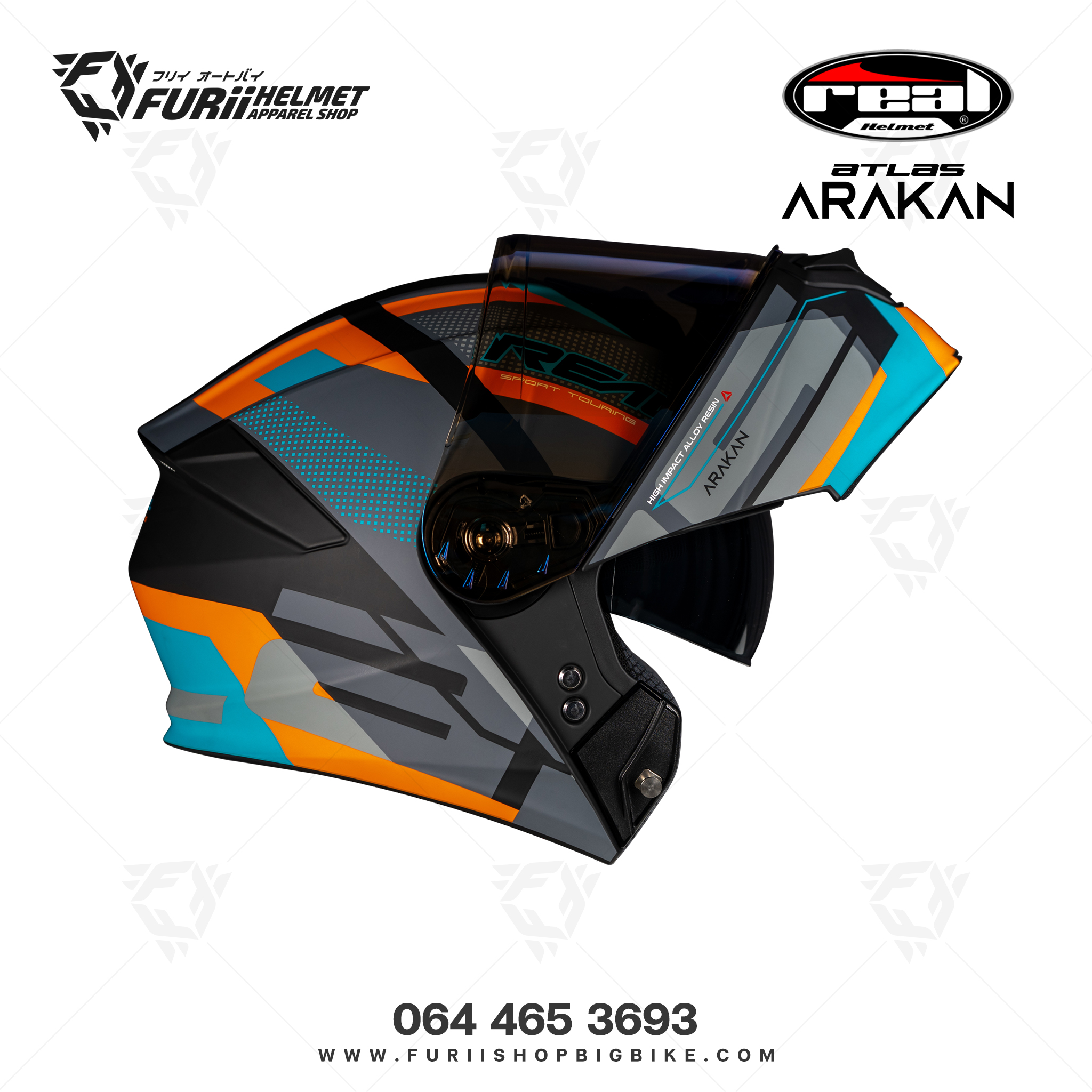 หมวกกนน็อคเต็มใบ Real Atlas Arakan : ดำ-ส้ม(ด้าน)