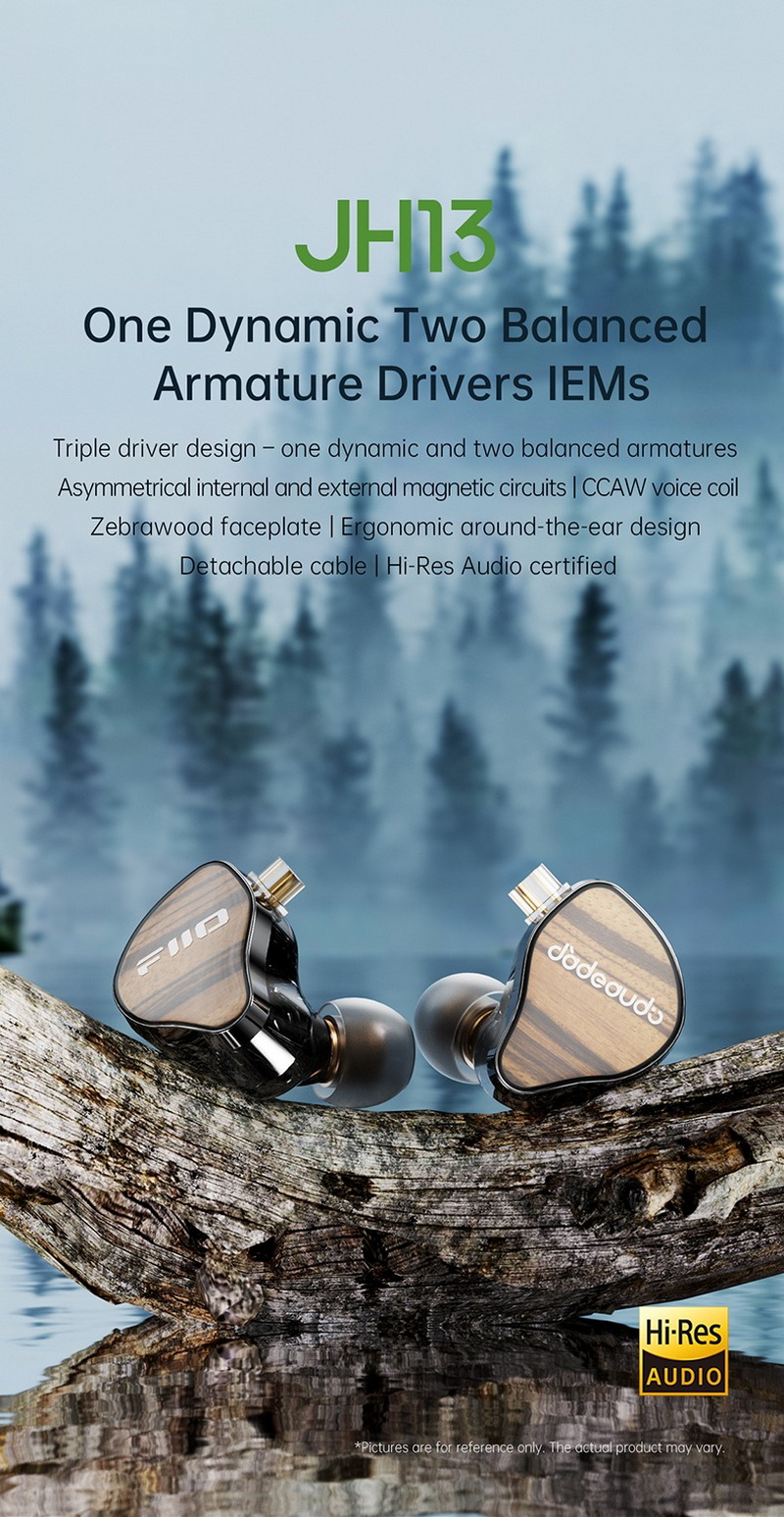 FiiO JadeAudio JH13 หูฟัง IEMs 3 ไดรเวอร์ 1DD+2BA สำหรับนักฟังเพลงคุณภาพสูง Faceplate ไม้แท้ ดีไซน์หรู ประกันศูนย์ไทย