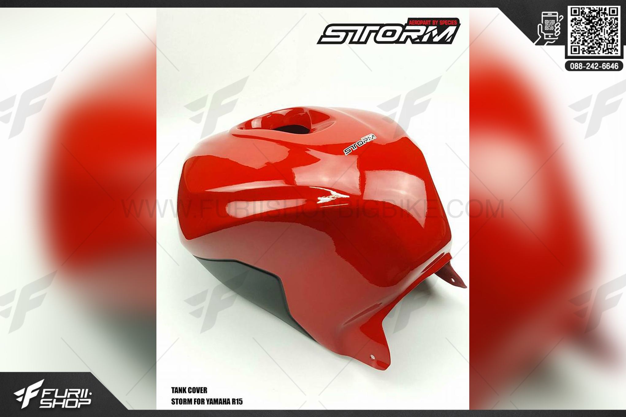 ครอบถังน้ำมัน STORM Rider(สตรอมไรเดอร์) FOR YAMAHA R15 สีแดง