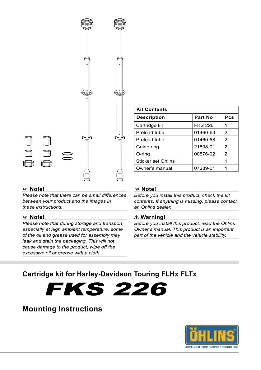 สปริงโช้คหน้า Ohlins FKS226 For Harley-Davidson FL Touring (Electra Glide, Street Glide, Road Glide, Ultra Classic) 2014-2016