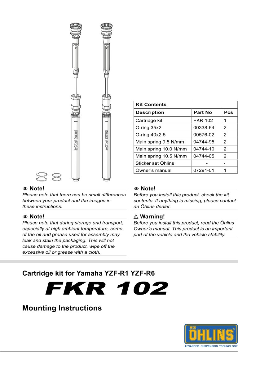 สปริงโช้คหน้า Ohlins FKR102 For Yamaha YZF R6 2017-2024