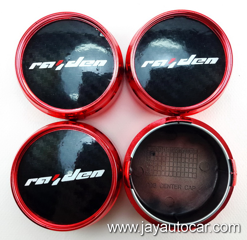 ฝาล้อรถยนต์ สำหรับ ล้อแม็ก สติ๊กเกอร์ดำ RAIDEN สีแดง ขนาด 64 มิล 1ชุด 4ชิ้น โด่ดเด่นมากครับ 64mm.