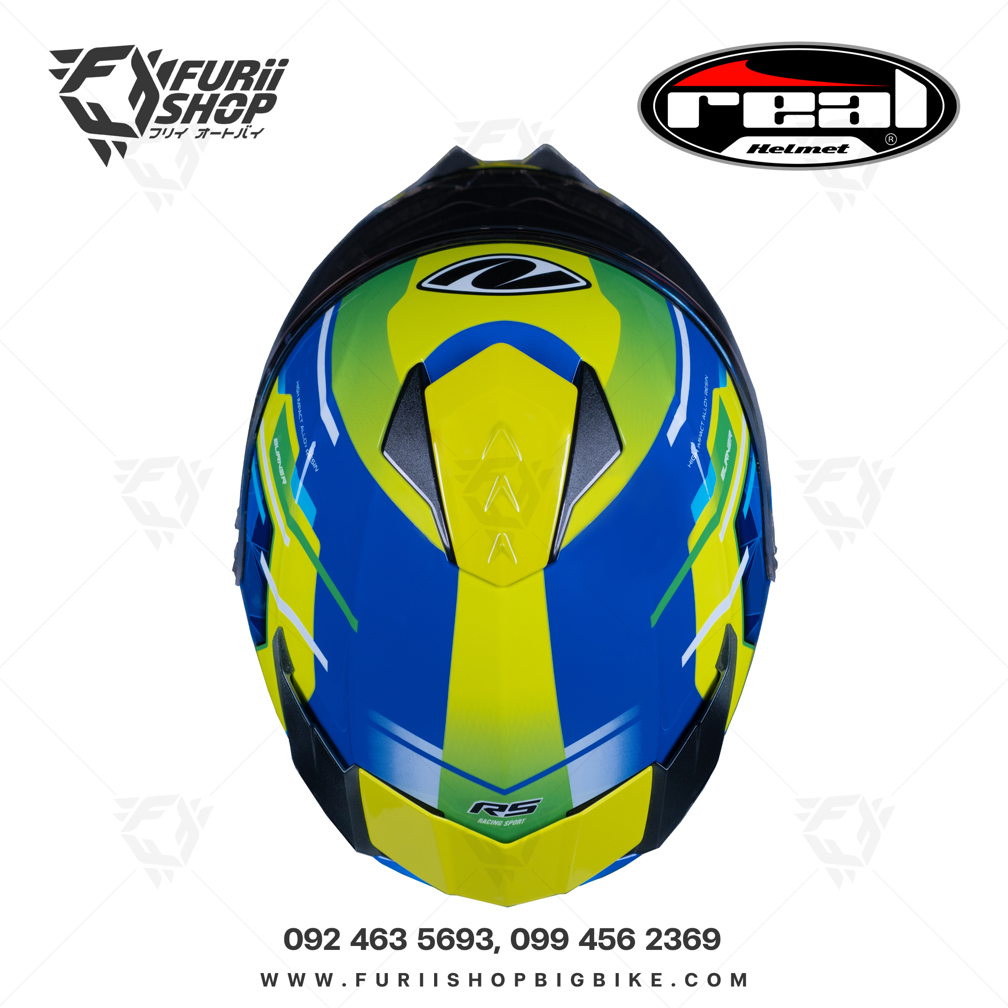 หมวกกันน็อคเต็มใบ Real : Hurricane Burner น้ำเงิน-เขียว