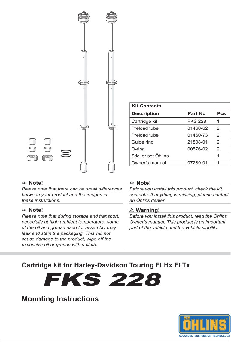 สปริงโช้คหน้า Ohlins FKS228 For Harley-Davidson Road Glide 2017-2023