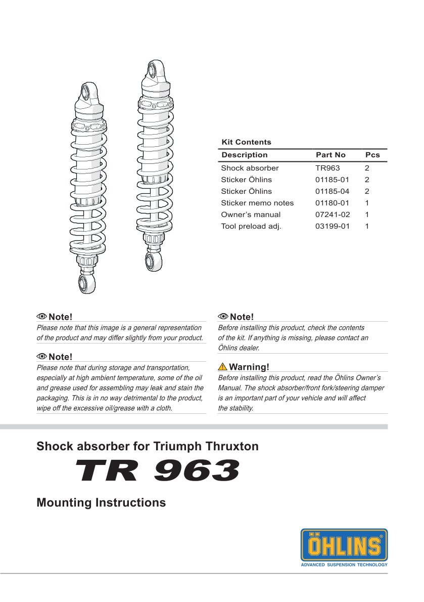 โช๊คหลังแต่ง Ohlins TR963 For Triumph Scrambler 865 ปี 2006-2016