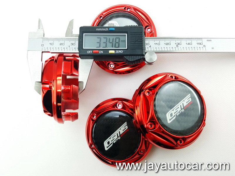ฝาล้อรถยนต์ แม็กแต่ง ขนาด 73.5 มิล สำหรับ ล้อแม็ก โลโก้ COSMIS RACING WHEELS สีแดง 1ชุด 4ชิ้น 73.5mm.