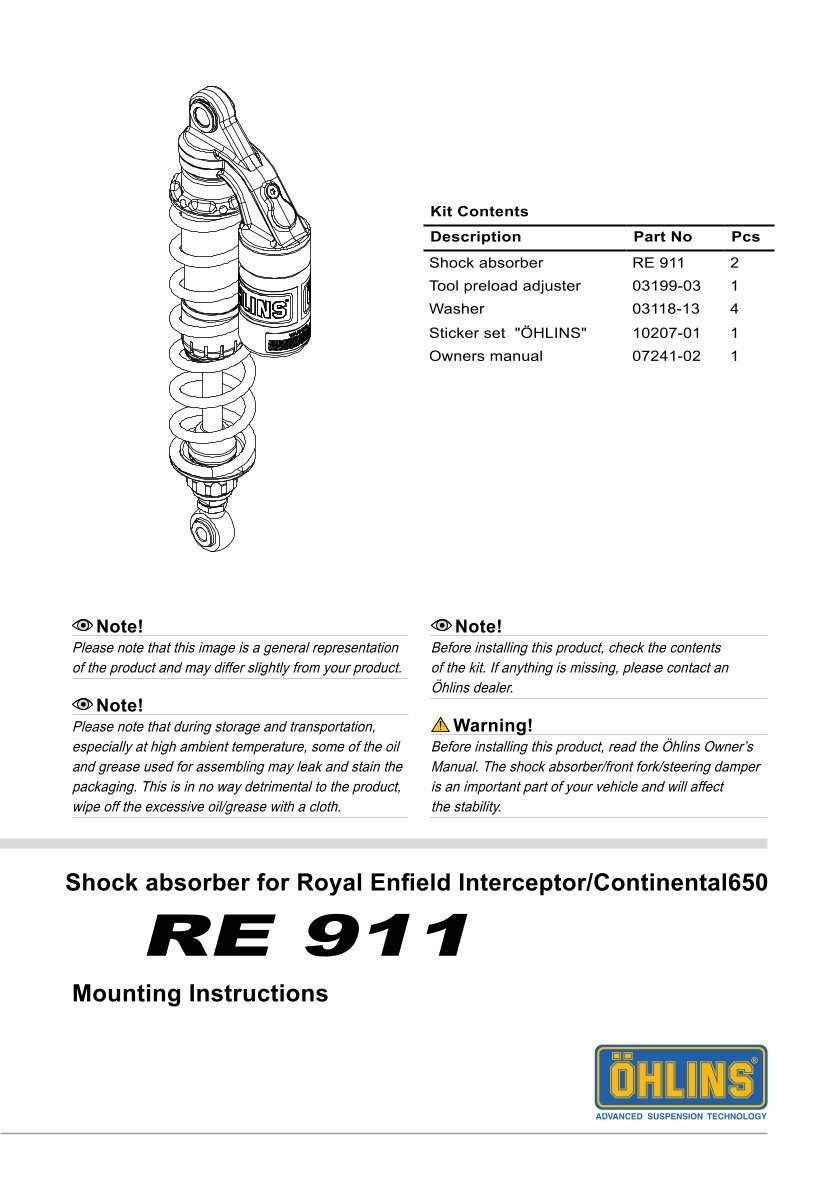 โช๊คหลังแต่ง Ohlins RE911 For Royal Enfield Interceptor 650 ปี 2019-2021