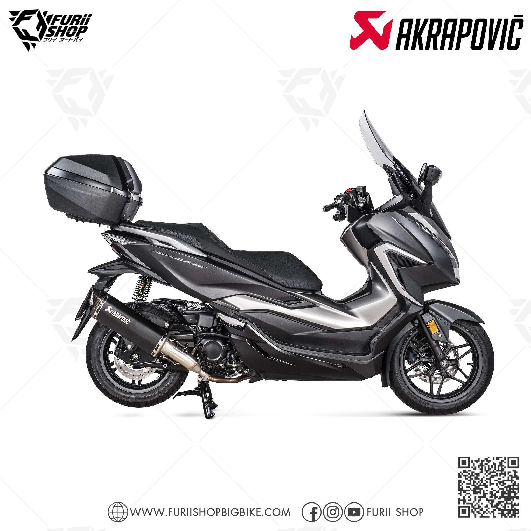 ท่อมอเตอร์ไซค์ Akrapovic Slip on Black New Shape (2รู) Catalytic : for Honda Forza300ABS 2018-2019/ForzaABS 350 2020-2022