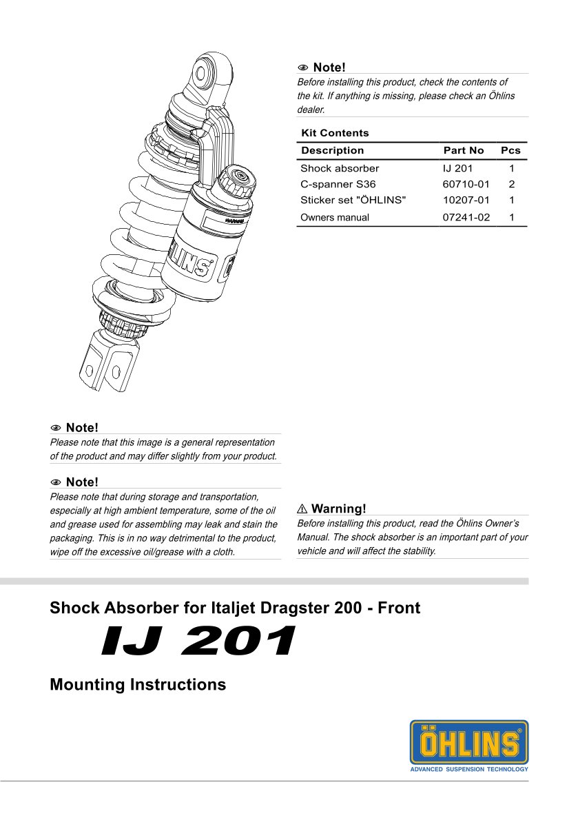 โช๊คหลังแต่ง Ohlins IJ201 For Italjet Dragster 300 ปี 2023