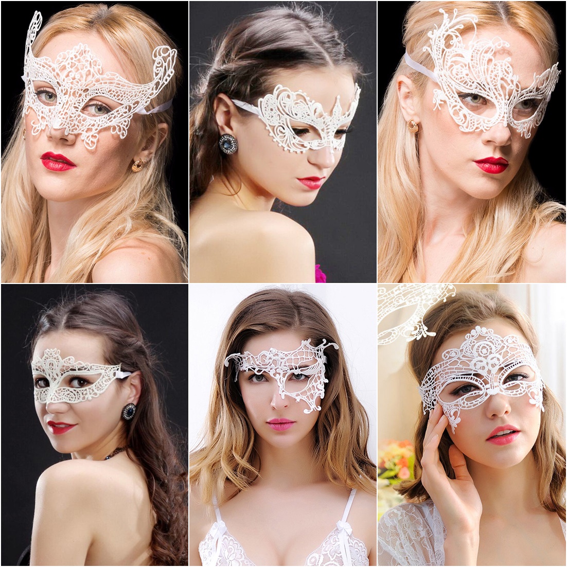 หน้ากากผ้าลูกไม้ หน้ากากออกงานลายลูกไม้ Lace Fancy Party Mask