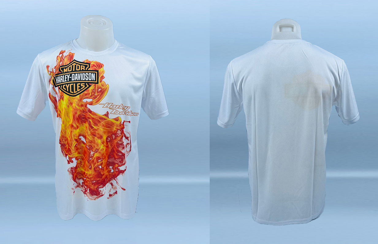 เสื้อยืดแขนสั้น H-D #016 ผ้านาโนใส่สบายแห้งเร็ว สกรินลายหน้าโลโก้ไฟ M,XL