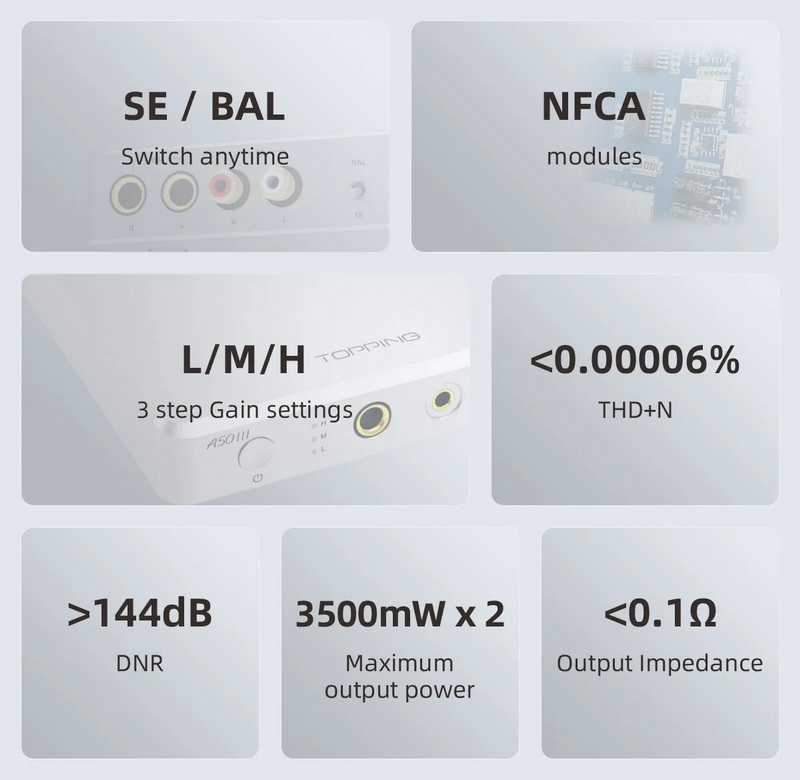 Topping A50III Headphone Amplifier ตั้งโต๊ะ โมดูล NFCA กำลังขับสูง รองรับ Hi-Res ประกันศูนย์ไทย