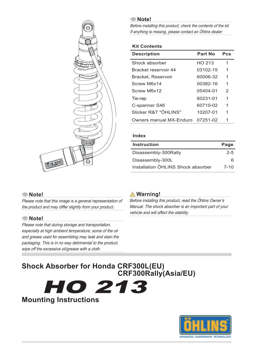 โช๊คหลังแต่ง Ohlins HO213 For Honda CRF 300L (US/EU Version) ปี 2021-2023