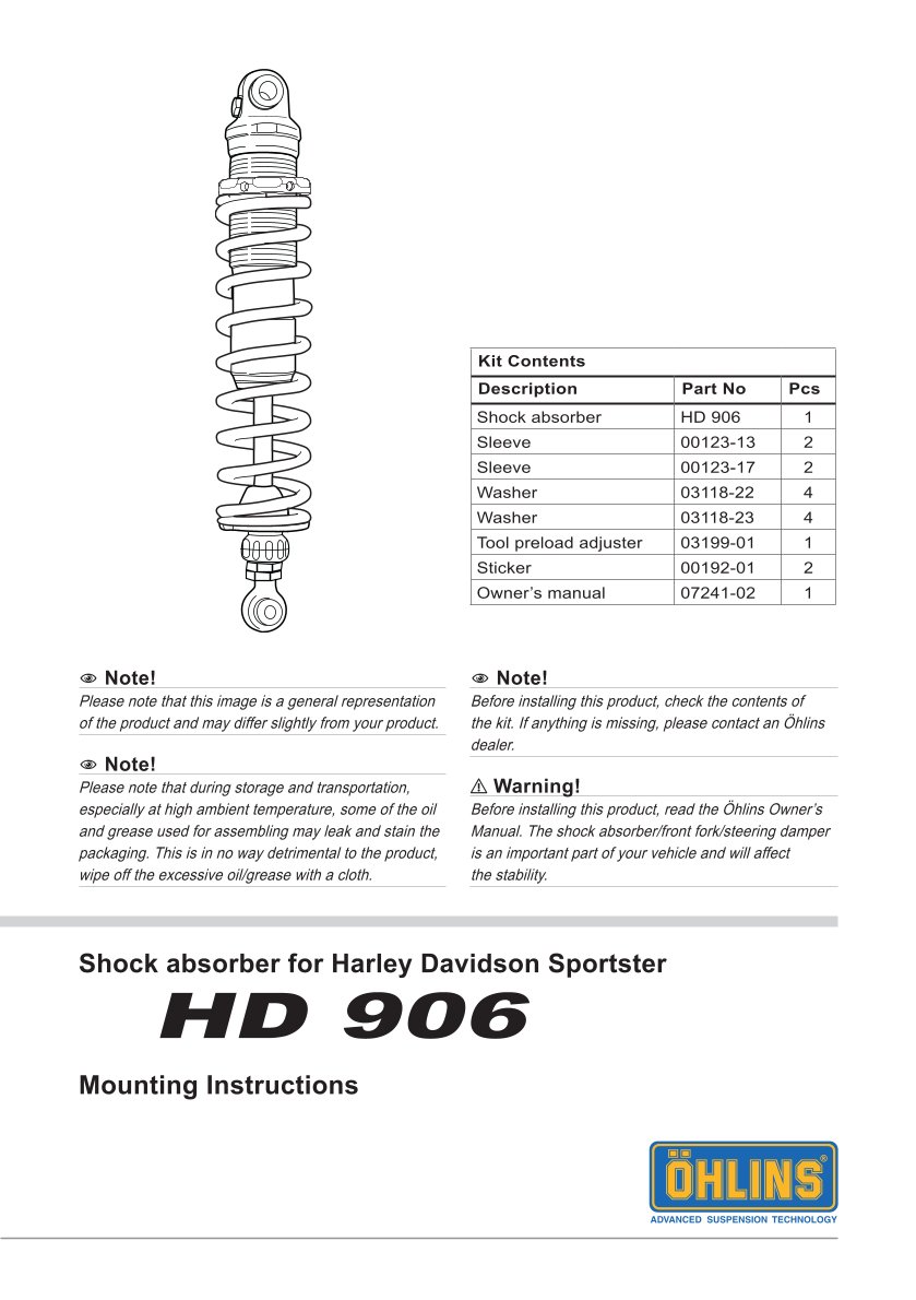 โช๊คหลังแต่ง Ohlins HD906 For Harley-Davidson XL Sportster ปี 2004-2022