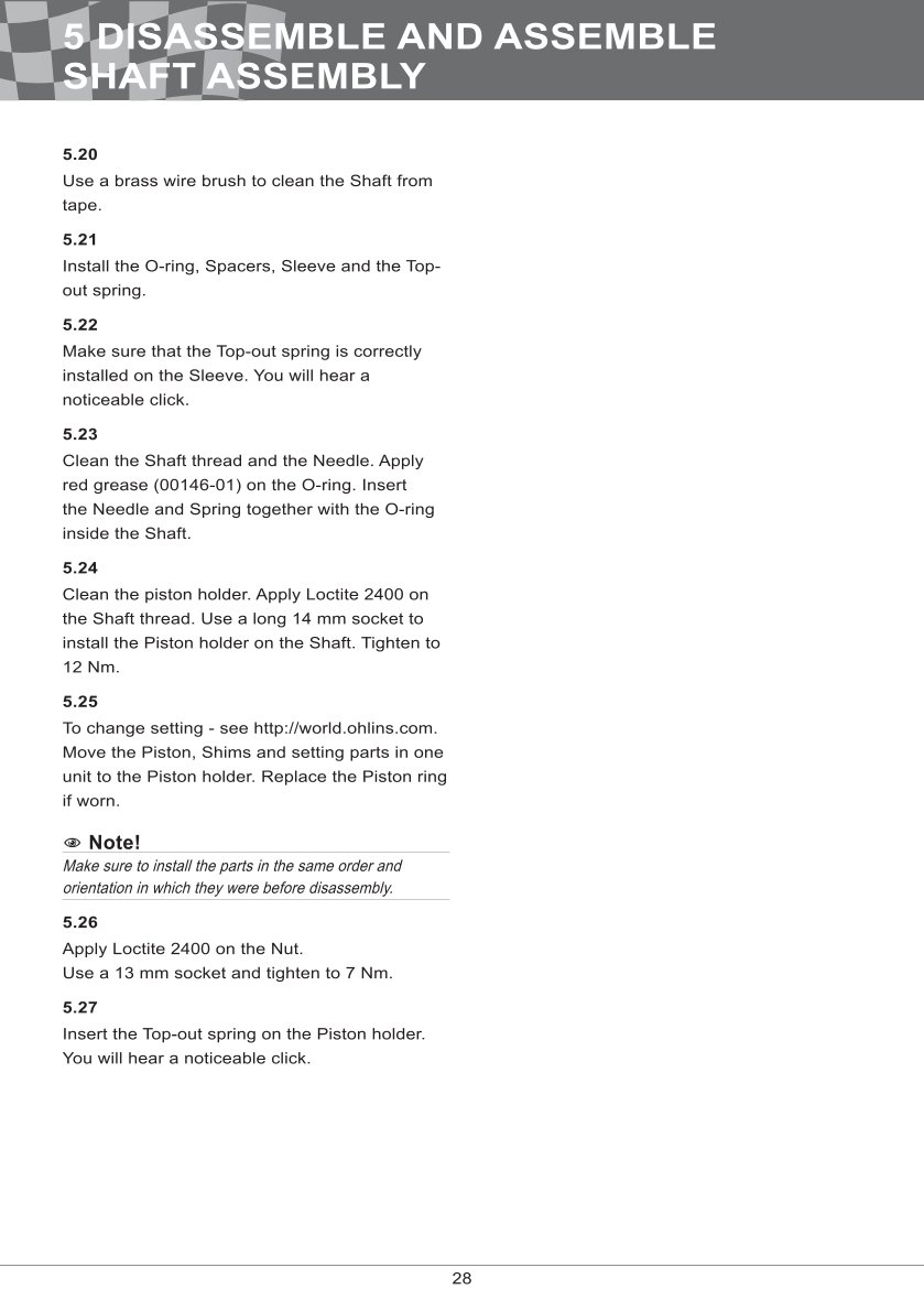 โช้คหน้า OHLINS FGR252 FOR Yamaha YZF R6 2017-2024