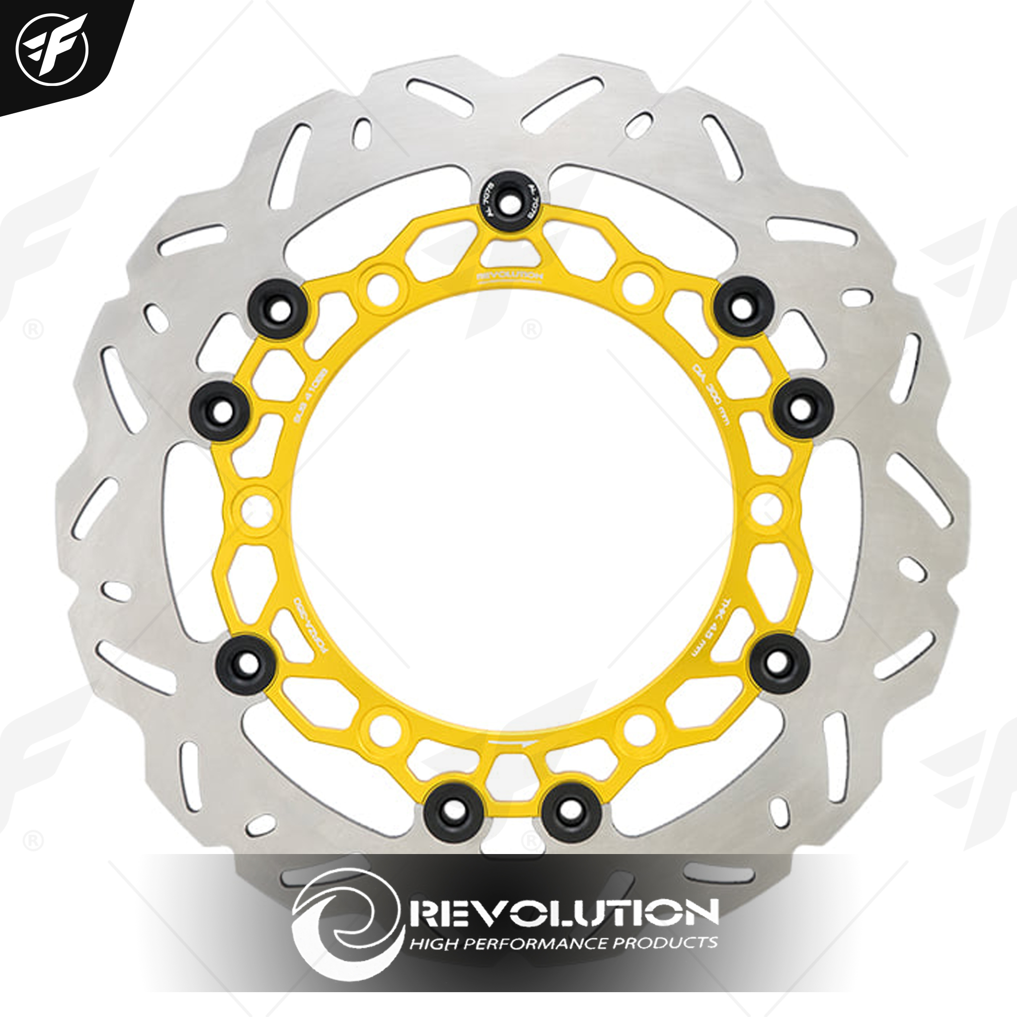 จานดิสเบรคหน้า ลายหยัก 4.5mm REVOLUTION V3 FORZA-300/350 จาน300mm ทองหมุดดำ