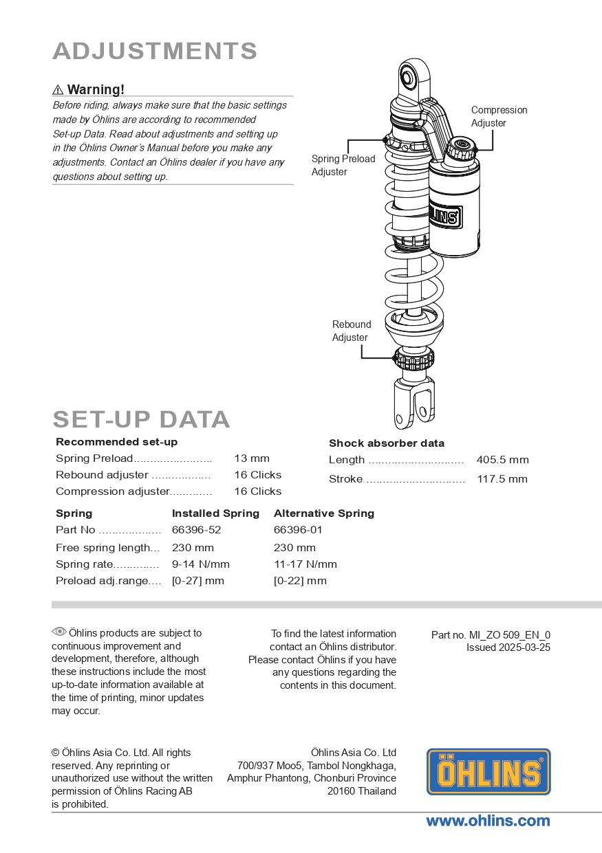 โช๊คหลังแต่ง Ohlins ZO 509 For Zontes 368G ปี2025