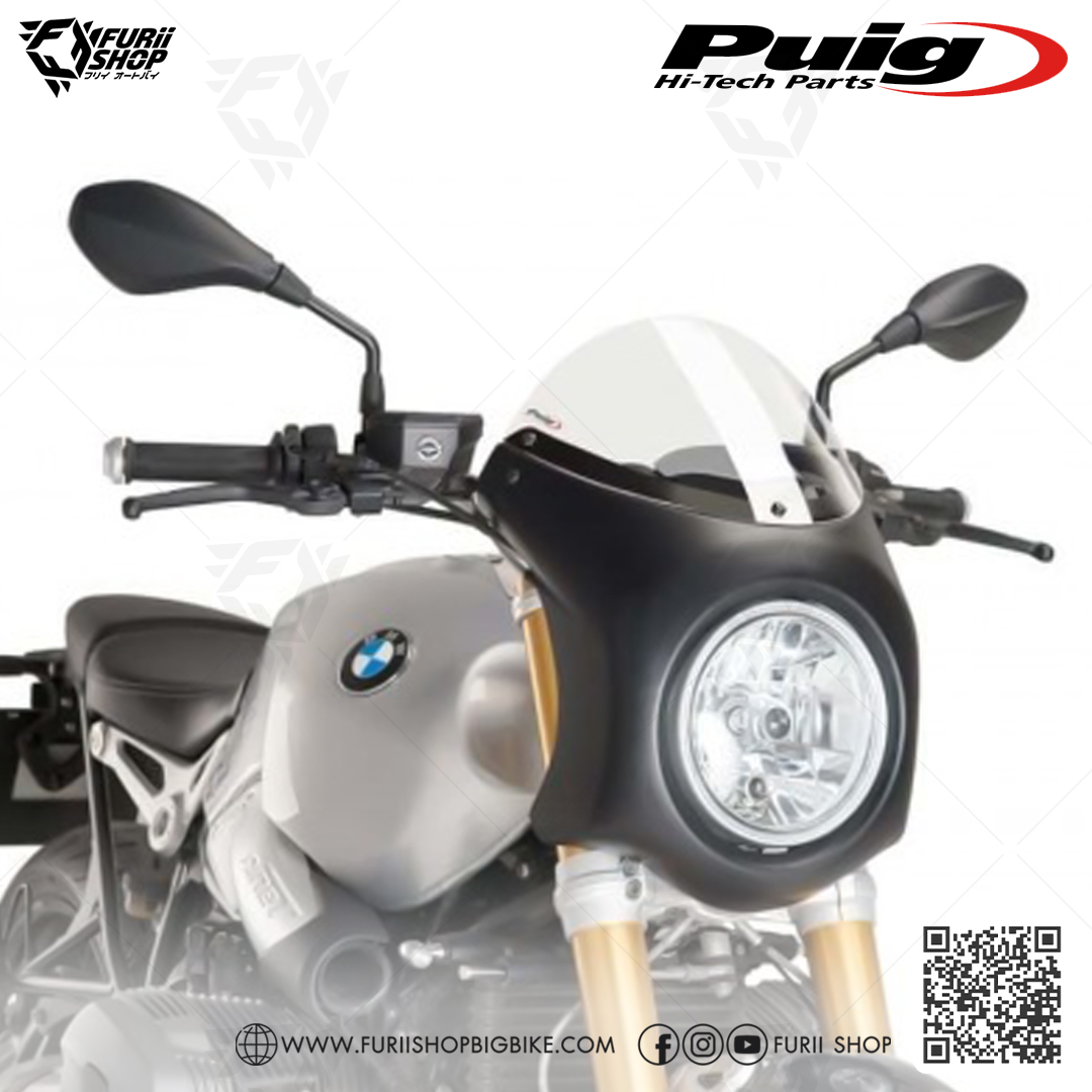 ชิลด์หน้า Puig Retro Semi Fairing Black : for BMW R nine T 13-20 / New!! R nine T Scramble 17-20