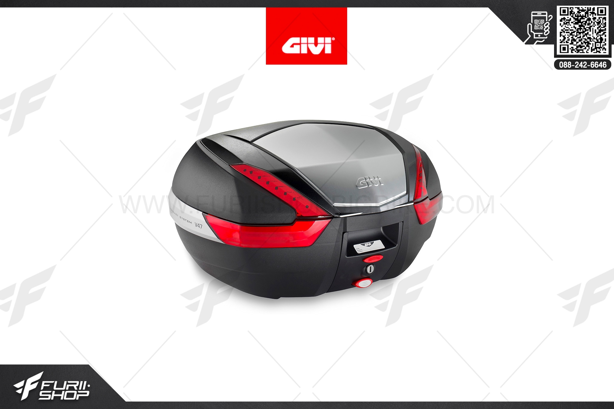 กล่องหลัง GIVI Top Cases V47N : V47 with reflectors and aluminium cover, Black