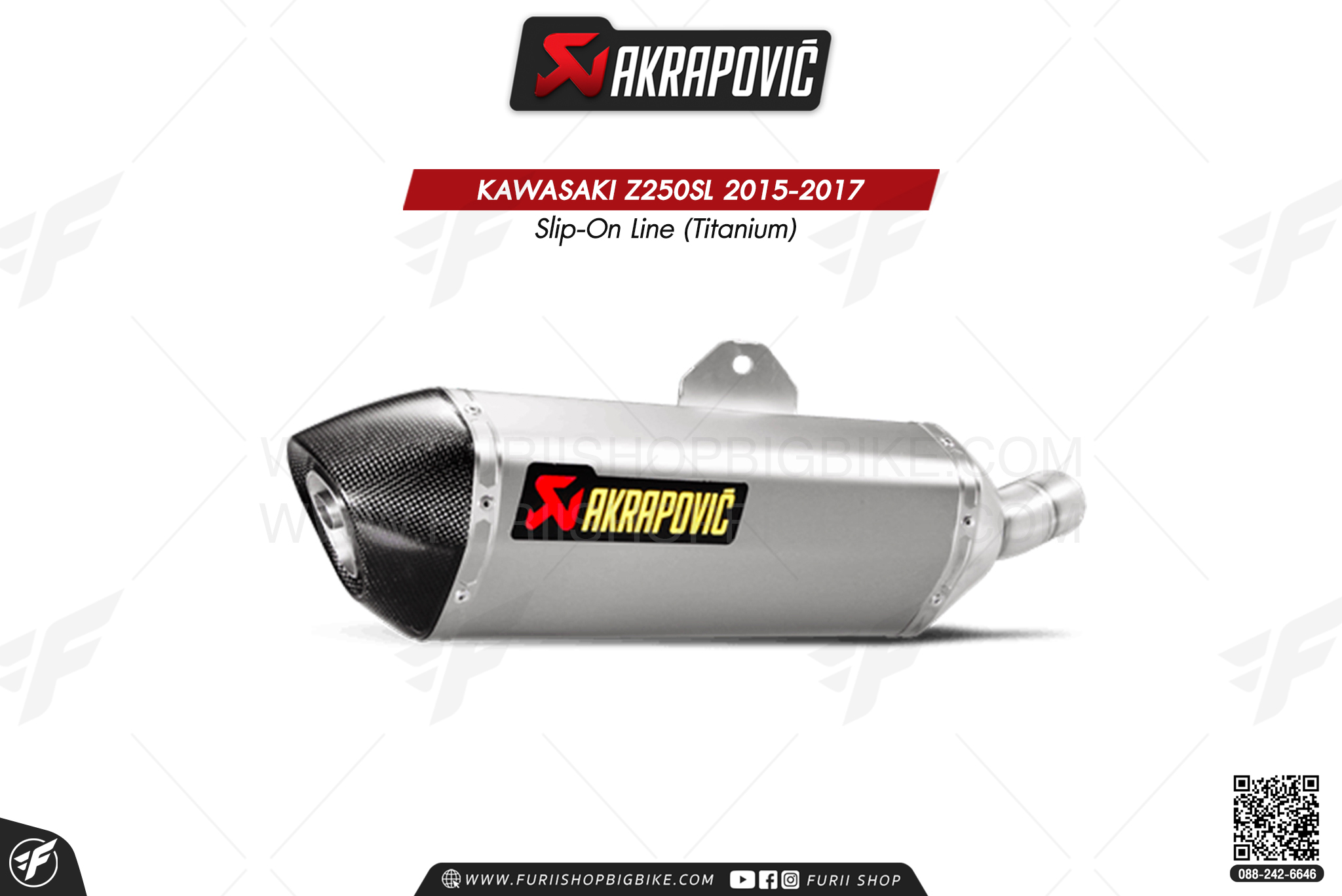 ท่อแต่ง Akrapovic Exhaust Slip-On Line (Titanium) KAWASAKI Z250SL 2015-2017
