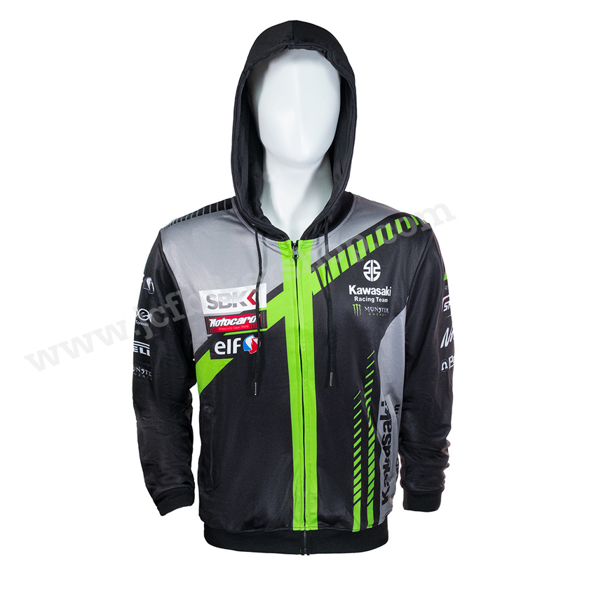 เสื้อฮู้ดมอเตอร์ไซค์ เสื้อฮู้ดบิ๊กไบค์ ผ้าCoolmax แห้งไวสีไม่ซีดไม่ยับ โมโตจีพี Kawasaki Racing Team