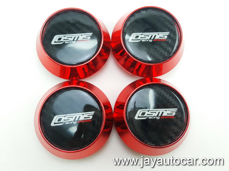 ฝาล้อรถยนต์ แม็กแต่ง ฝาล้อแม็ก ขนาด 63.5 มิล โลโก้ COSMIS RACING WHEELS สีแดง 1ชุด 4ชิ้น 63.5mm.